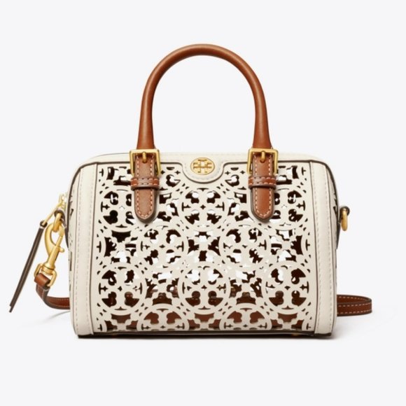 🔥NeW! $598 Tory Burch T Monogram Laser Cut Barrel Petite Bag - Picture 4 of 17
